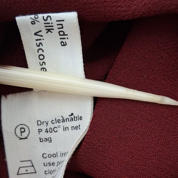 Megan Park Silk Hand Painted Beaded Burgundy Midi Dress Indian Artisan Work 2 - Picture 9 of 10